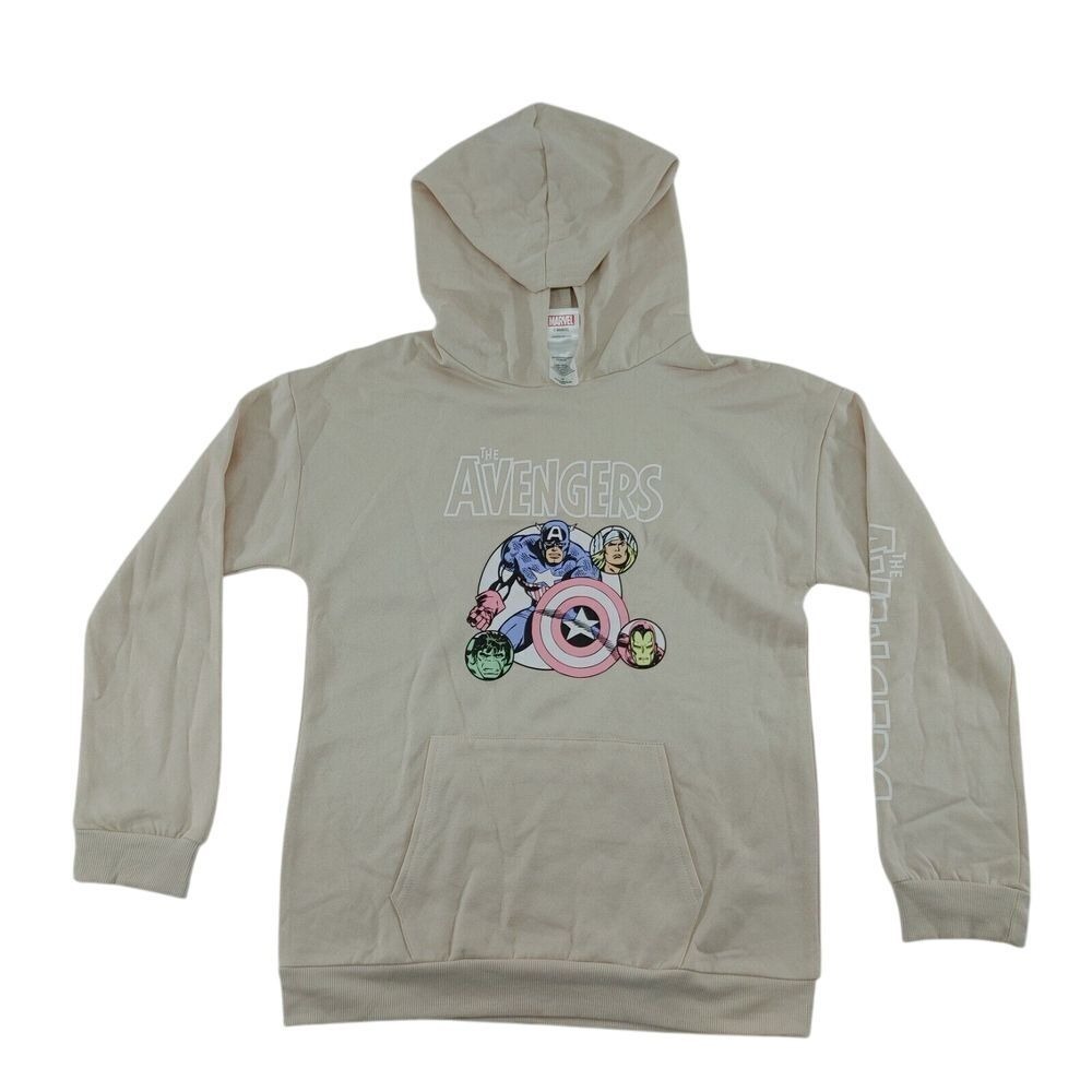 Marvel Avengers Kids Superheroes Graphic Hoodie Beige Sweatshirt Size 14 NWOT